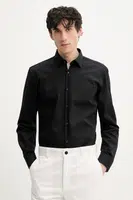 Bavlněná košile HUGO černá barva, slim, s klasickým límcem, 50539808