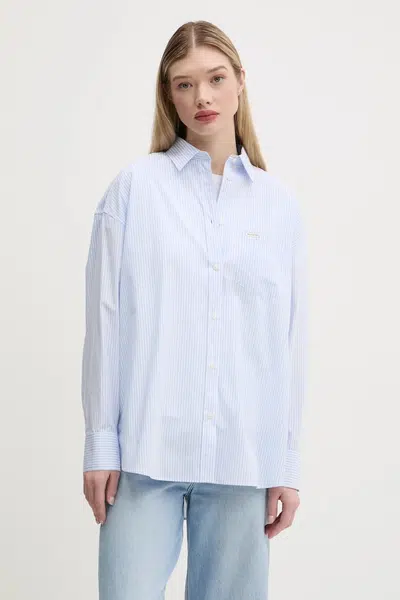 Bavlněná košile Guess Jeans modrá barva, relaxed, s klasickým límcem, W5RH94 WGZ11