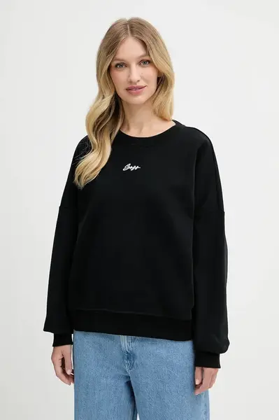 Bavlněná mikina BOSS Orange dámská, černá barva, s aplikací, 50547974