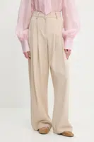 Kalhoty s vlnou Answear.LAB dámské, béžová barva, široké, high waist
