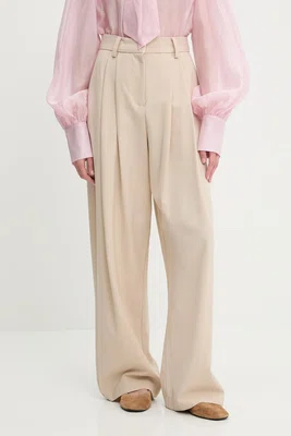 Kalhoty s vlnou Answear.LAB dámské, béžová barva, široké, high waist