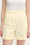 Šortky s příměsí lnu Tommy Hilfiger dámské, žlutá barva, high waist, WW0WW44767