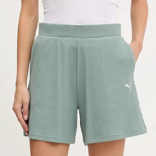 Kraťasy Puma dámské, zelená barva, high waist, 685026