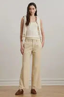 Bavlněné kalhoty Lauren Ralph Lauren dámské, béžová barva, široké, high waist, 200965654