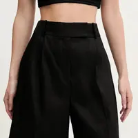 Lněné šortky HUGO dámské, černá barva, high waist, 50537634