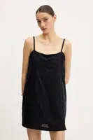 Lněné šaty Abercrombie & Fitch černá barva, mini, KI159-5572