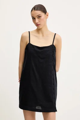 Lněné šaty Abercrombie & Fitch černá barva, mini, KI159-5572