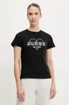 Bavlněné tričko Guess NARCISO dámské, černá barva, V5GI10 K9RM1