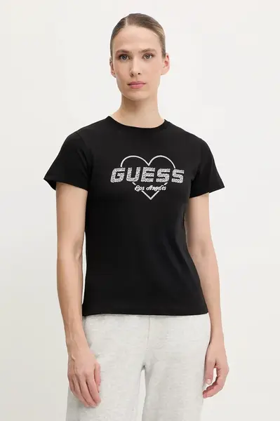 Bavlněné tričko Guess NARCISO dámské, černá barva, V5GI10 K9RM1