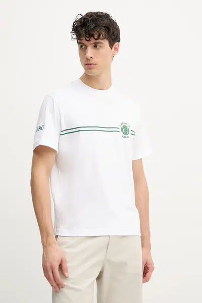 Bavlněné tričko Lacoste bílá barva, s potiskem, TH9694