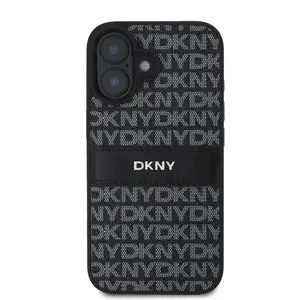 Zadní kryt DKNY PU Leather Repeat Pattern Tonal Stripe pro Apple iPhone 16 Plus, černá