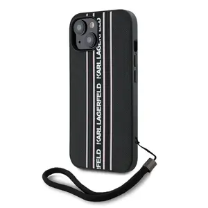 Zadní kryt Karl Lagerfeld PU Saffiano Athleisure Stripe and Strap pro Apple iPhone 15, růžová