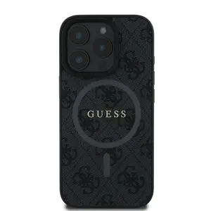 Zadní kryt Guess PU Leather 4G Colored Ring MagSafe pro Apple iPhone 16 Pro Max, černá
