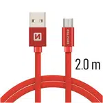 Datový kabel Swissten Textile USB / microUSB 2m, red