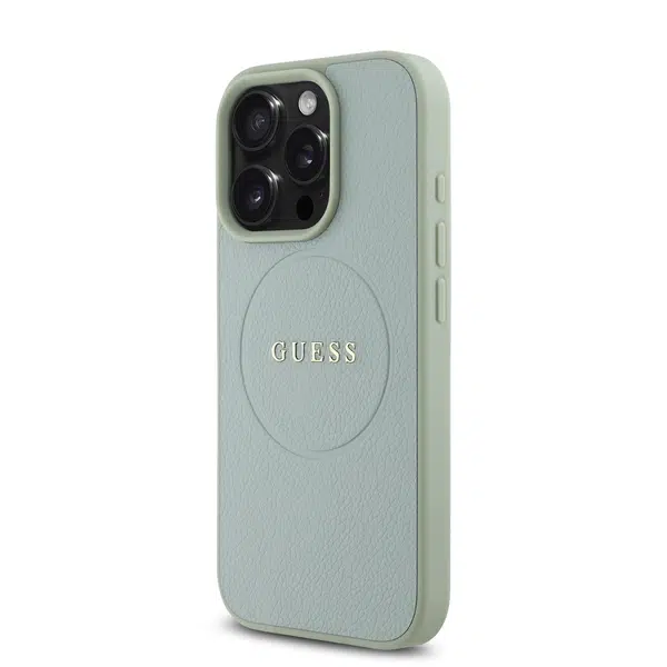 Zadní kryt Guess PU Grained Classic Logo MagSafe pro Apple iPhone 16 Pro Max, zelená