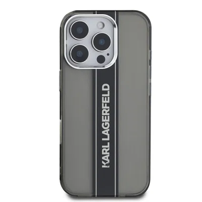 Zadní kryt Karl Lagerfeld IML Stripe Logo pro Apple iPhone 16 Pro, černá