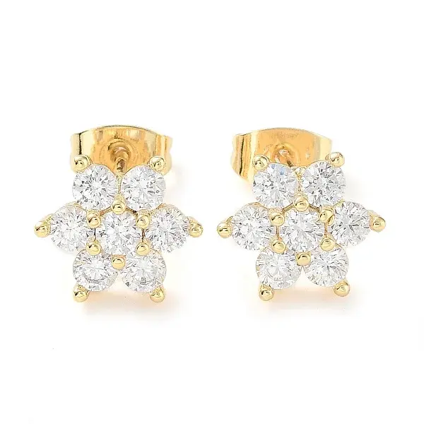 Brass Micro Pave Cubic Zirconia Stud Earrings