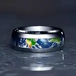 201 Stainless Steel Epoxy Resin World Map Pattern Finger Rings