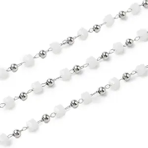 Cube Glass & 201 Stainless Steel Beaded Chains