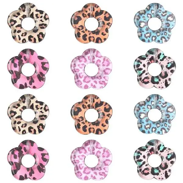 20Pcs2 Styles Transparent Leopard Printed Resin Beads
