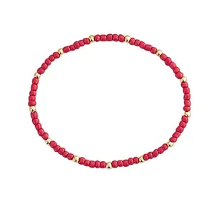 Round Glass Seed Beads & Brass Stretch Bracelets for Women