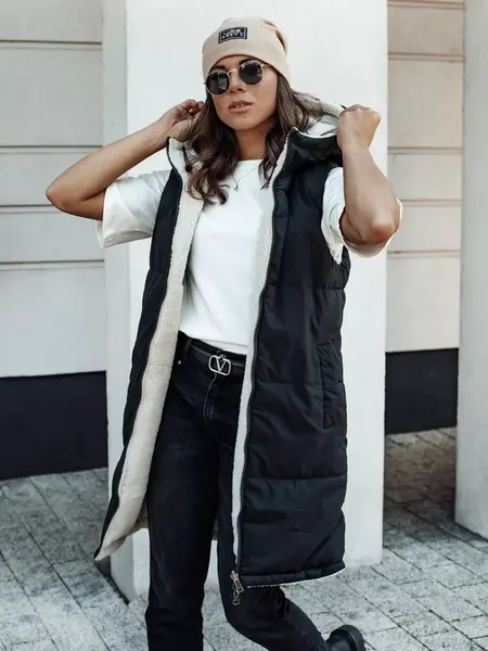 Dlouhá dámská vesta COSYVIVA s kapucí