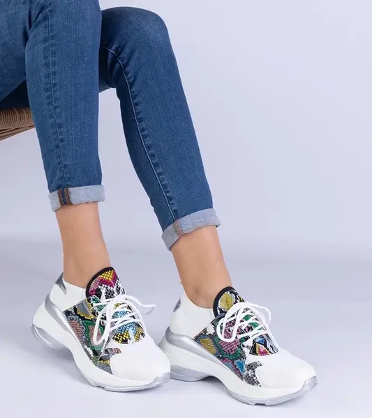 marka niezdefiniowana White women's sports sneakers with colorful print Fatih