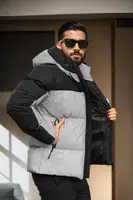 92885 Dewberry Mens Hooded Reflective Coat-BLACK-GREY