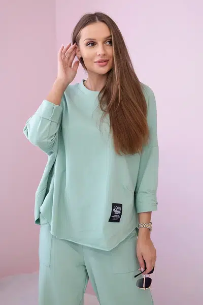 Kesi Włoski Bavlněná mikina kalhoty set tmavá máta