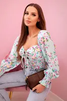 Kesi Włoski Dámská španělská halenka s květinovým vzorem, dlouhý rukáv mincovna