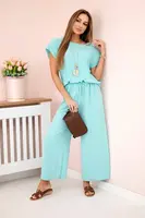 Kesi Włoski Viskózový komplet plisovaná halenka + kalhoty mincovna