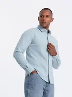 Ombre Men's long sleeve knitted SLIM FIT shirt - blue