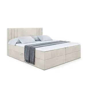 ALTDECOR AMERICKÁ postel s matrací H3 a roštem – IDRIKO – 180 × 200 cm, ecru