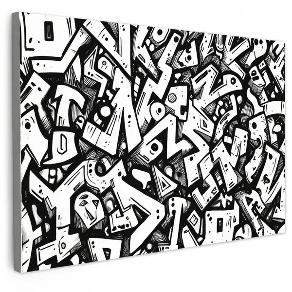 MuchoWow OBRAZ NA PLÁTNĚ Tvary - písmena - graffiti - černá 60x40 cm