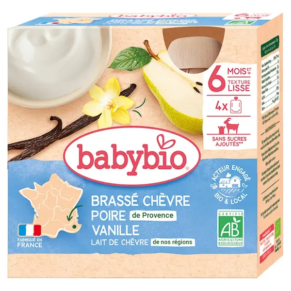 BABYBIO Svačinka z kozího mléka s hruškou a vanilkou 6m+ 4 x 85 g