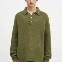 Vlněný svetr Norse Projects Rasmus Relaxed Brushed Polo pánský, zelená barva, N45.0614.8098