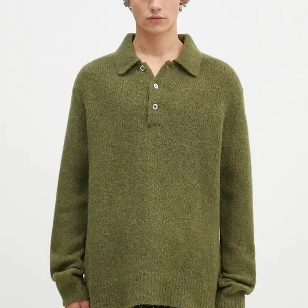 Vlněný svetr Norse Projects Rasmus Relaxed Brushed Polo pánský, zelená barva, N45.0614.8098