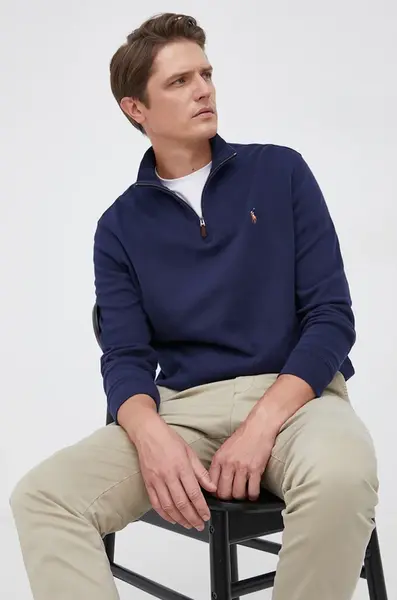 Bavlněný svetr Polo Ralph Lauren pánský, tmavomodrá barva,