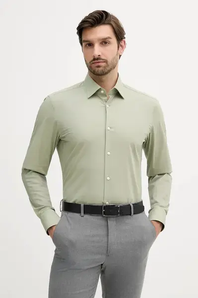 Košile BOSS pánská, černá barva, slim, s klasickým límcem, 50469345