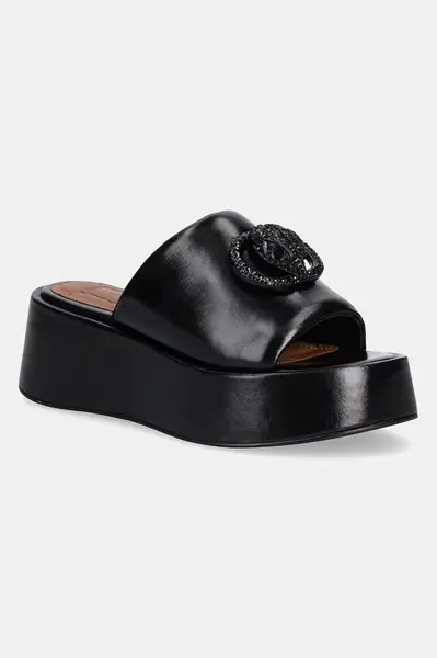 Kožené pantofle Kurt Geiger London Chelsea Flatform Mule Dr dámské, černá barva, na platformě, 3940900109