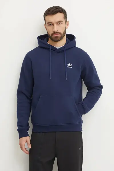 Mikina adidas Originals Essential pánská, tmavomodrá barva, s kapucí, hladká, IY4929