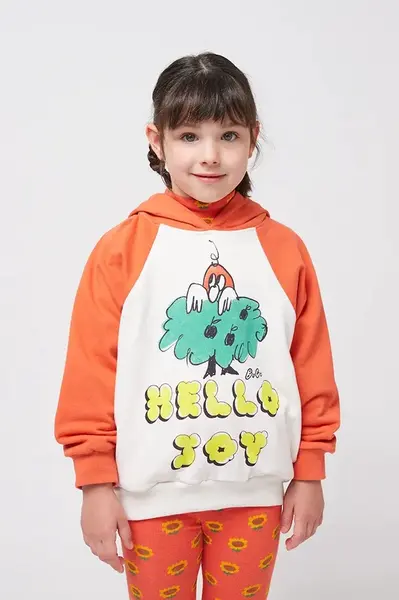 Dětská bavlněná mikina Bobo Choses Hello Joy bílá barva, s kapucí, s potiskem, 125AC044