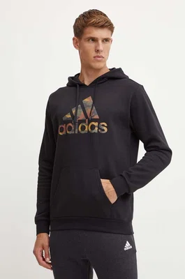 Mikina adidas Camo pánská, černá barva, s kapucí, s potiskem, IW2678