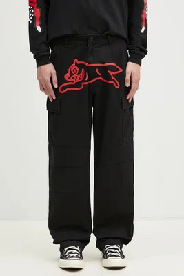 Bavlněné kalhoty ICECREAM Running Dog Cargo Pant černá barva, jednoduché, IC24430