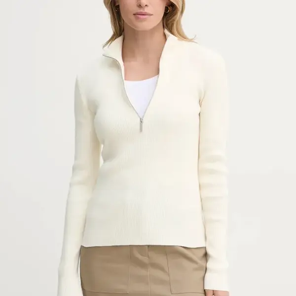 Svetr Gestuz dámský, béžová barva, lehký, s pologolfem, 10909819