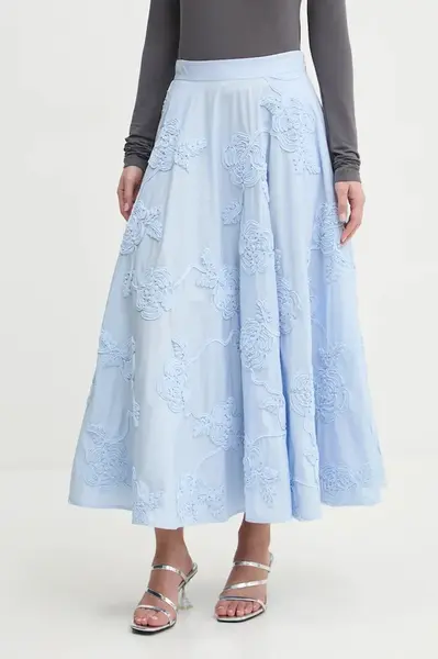 Bavlněná sukně Rotate modrá barva, midi, áčková, 1135212322