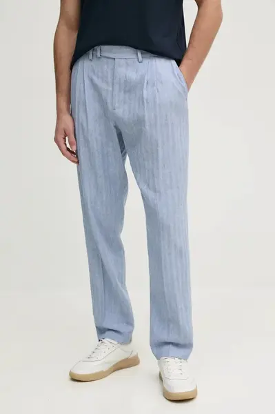 Kalhoty s příměsí lnu Tommy Hilfiger modrá barva, MW0MW38858