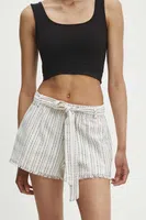 Lněné šortky Answear.LAB béžová barva, high waist