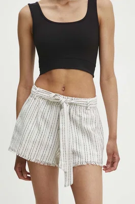 Lněné šortky Answear.LAB béžová barva, high waist