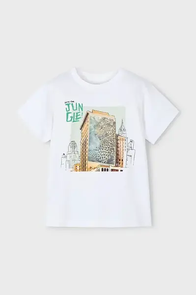 Dětské bavlněné tričko Mayoral bílá barva, s potiskem, 3043